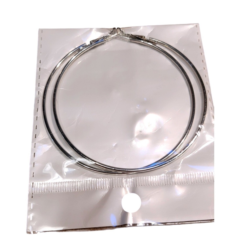 NEW Silver 3 inch Hoop Earrings Large Classic Everyday Fashion Statement Jewelry